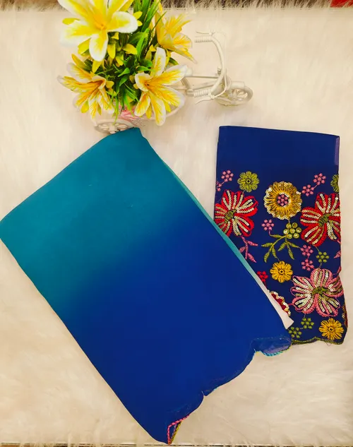 PLAIN GEOGRATTE SAREE WITH EMBIRODARY BLOUSE FS34